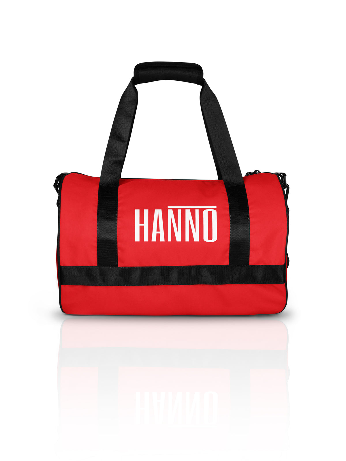 Red essential gym bag with black straps