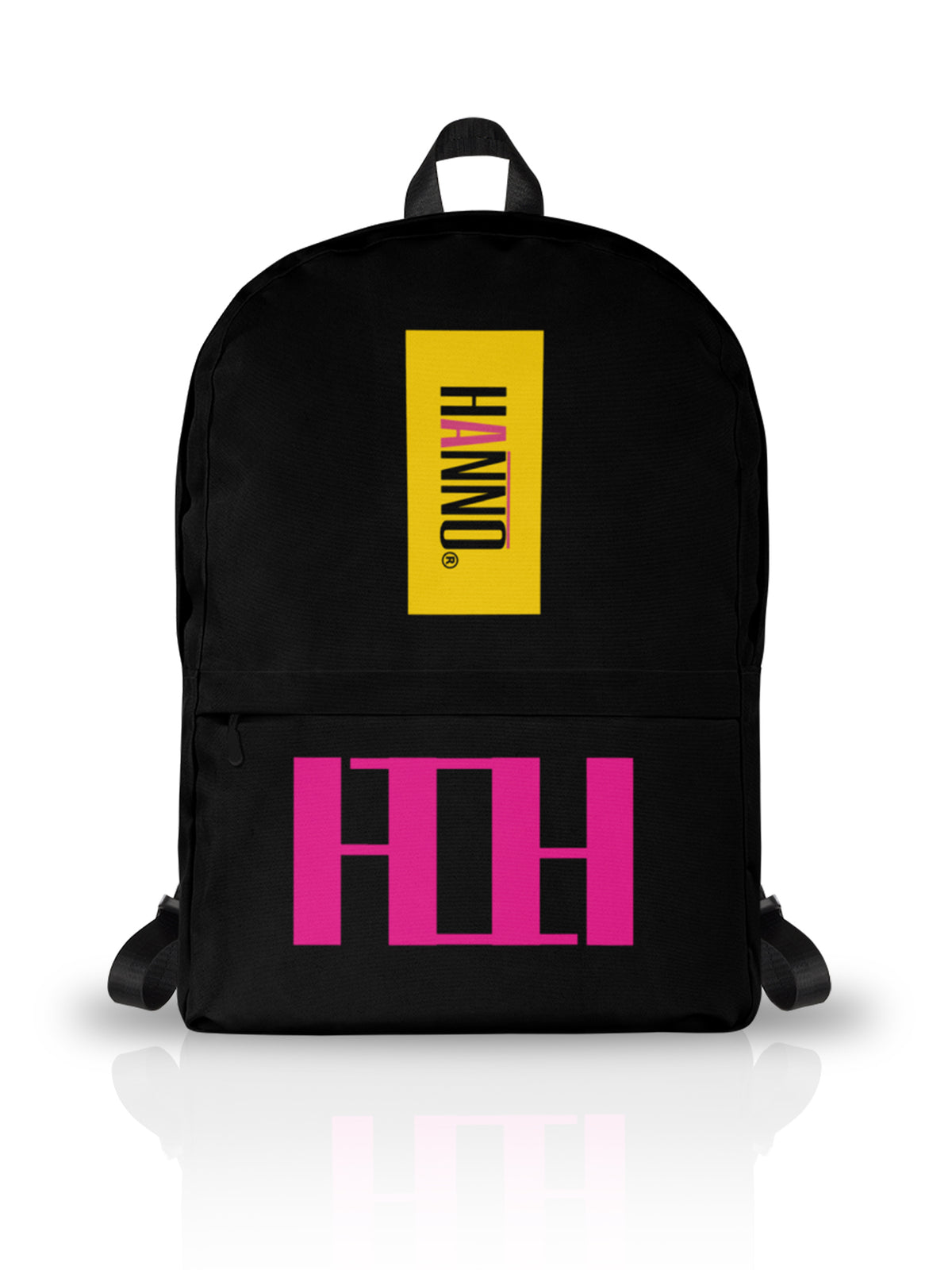 Black backpack with yellow and pick