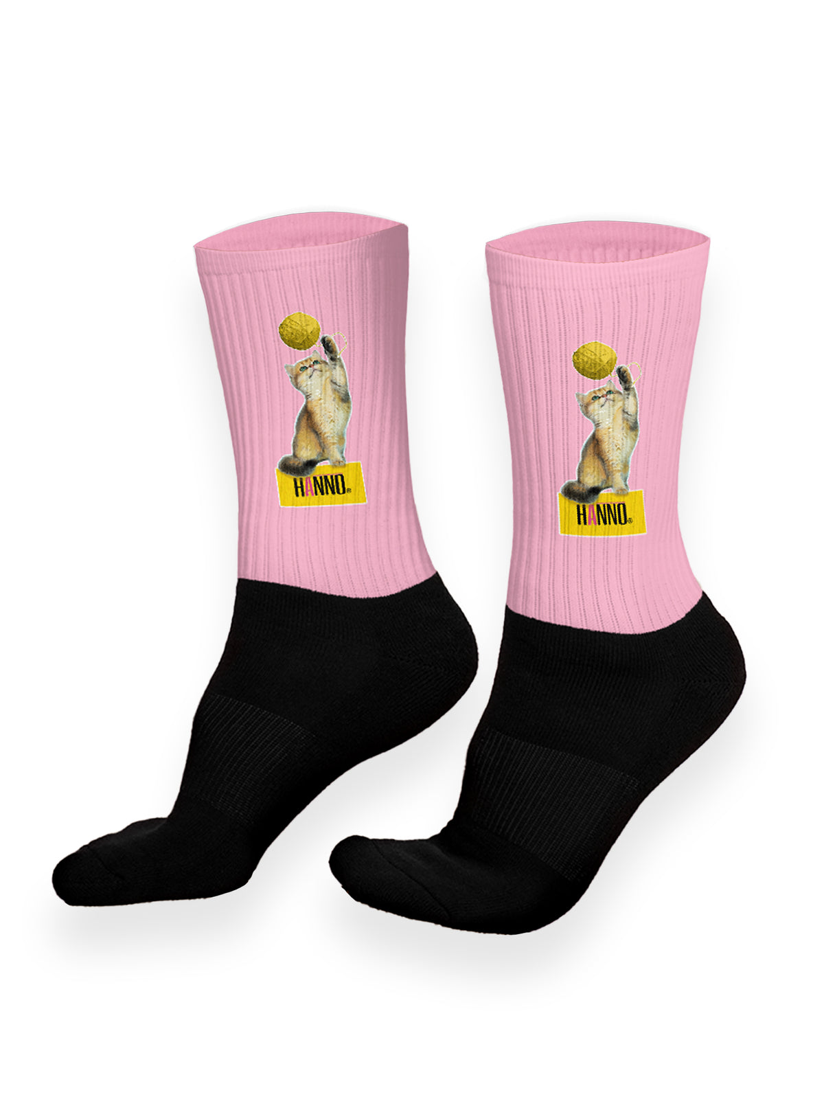 pink socks with a cat playing in pink color